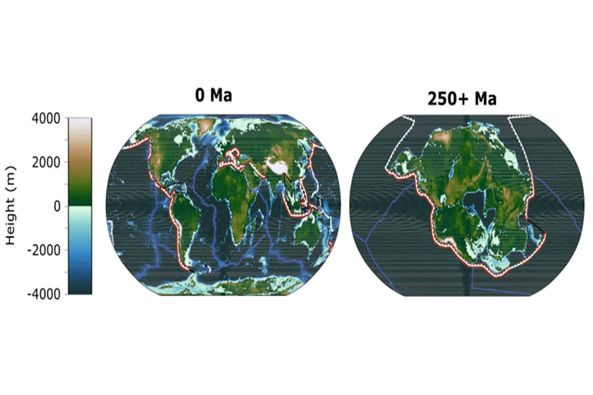 Mô phỏng siêu lục địa Pangaea Ultima với lõi là đại dương cũ
