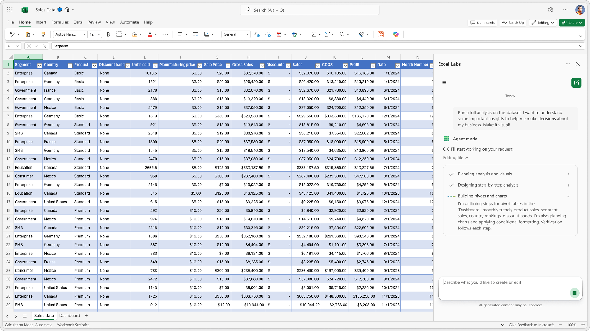 Agent Mode thao tác trên bảng tính Excel
