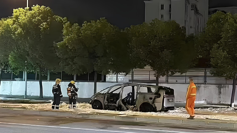 Xe ô tô điện Trung Quốc bất ngờ bốc cháy chỉ còn trơ khung thép khi đang chạy mà không hề có va chạm!- Ảnh 6. Khung xe điện bị thiêu rụi hoàn toàn