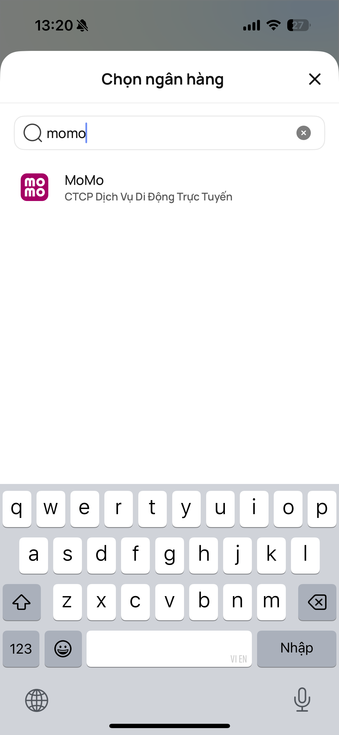 Danh sách ví điện tử trên ứng dụng ngân hàng