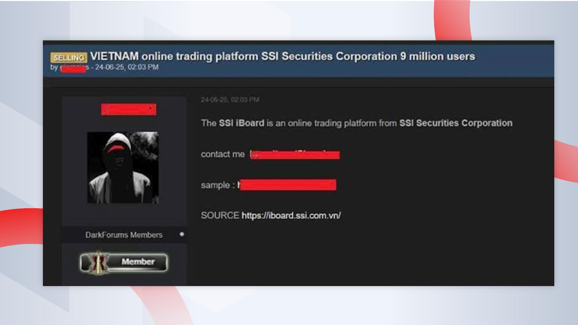 Hình ảnh của một tài khoản rao bán dữ liệu