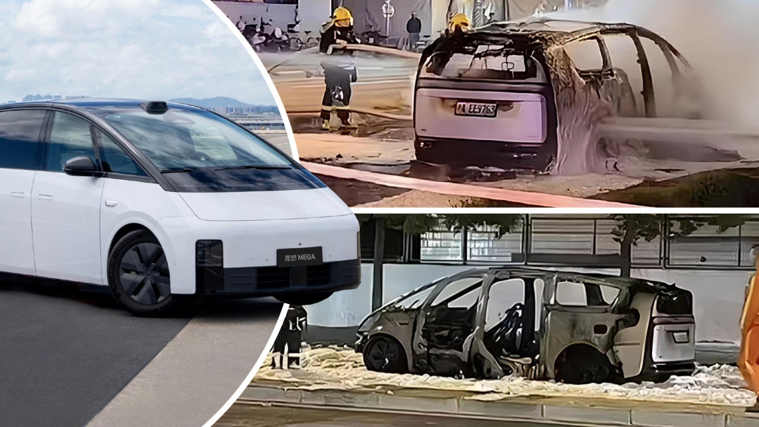 Xe ô tô điện Trung Quốc bất ngờ bốc cháy chỉ còn trơ khung thép khi đang chạy mà không hề có va chạm!- Ảnh 2. Xe Li Auto Mega bị cháy rụi hoàn toàn