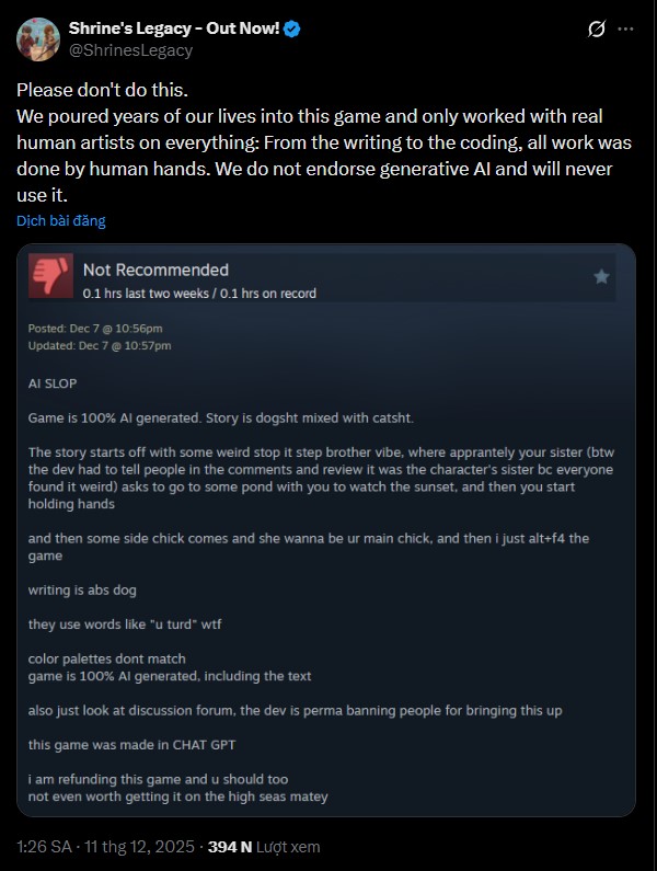 Tranh cãi gay gắt: Nhà phát triển game kêu cứu khi bị cáo buộc dùng AI tạo ra 'rác phẩm' từ người dùng có 0,1 giờ chơi - Ảnh 3. Căng thẳng giữa công nghệ AI và sáng tạo con người